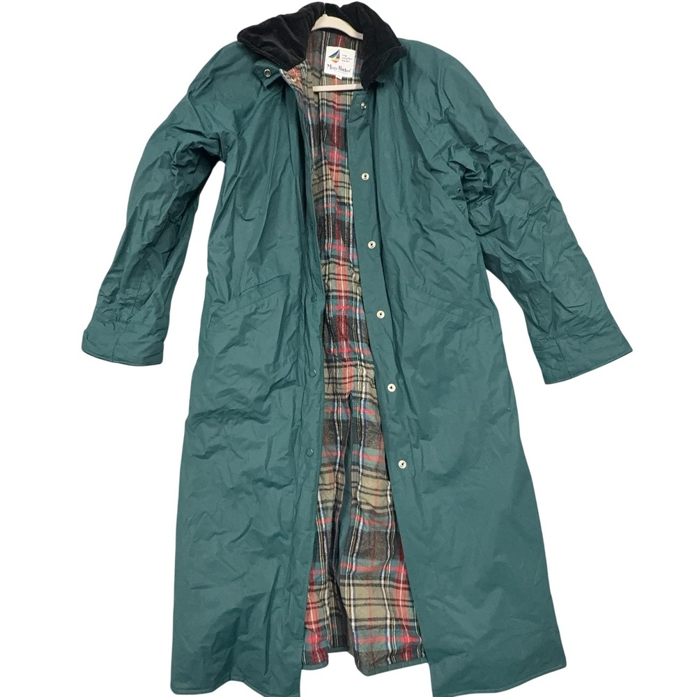 Vintage Misty Harbor Coat Womens Small‎ Green Long Rain Slicker Lined Plaid